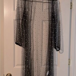 White Birch Black Mesh Top with Pearl Details